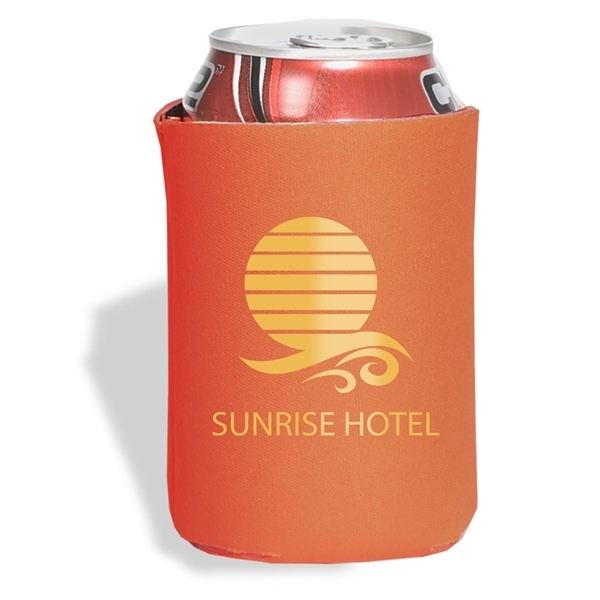 aerial view a orange folding foam can cooler sleeve, image 2 of 4