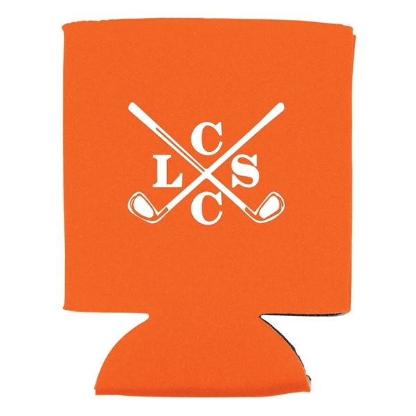 aerial view a orange folding foam can cooler sleeve, image 4 of 4