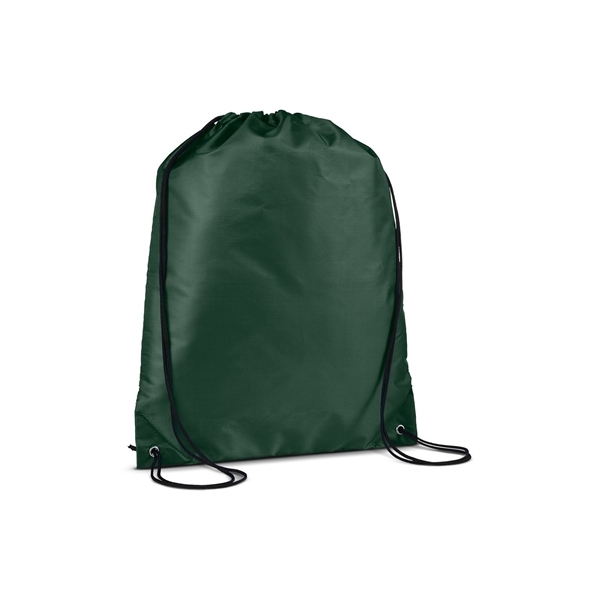 aerial view a hunter green versatile polyester drawstring backpack, image 3 of 3