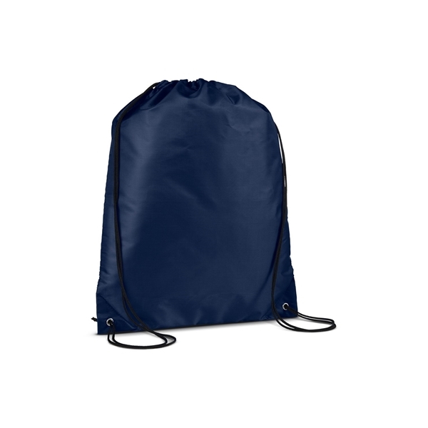 aerial view a navy blue versatile polyester drawstring backpack, image 3 of 3