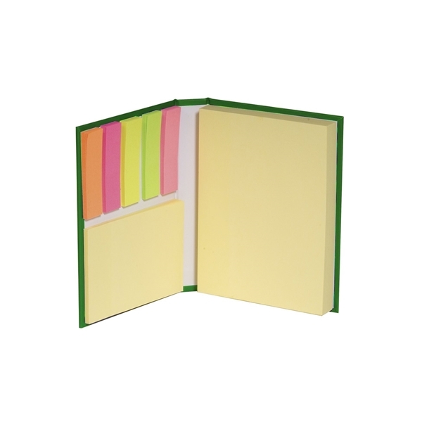 aerial view a green 3 size sticky notes book, image 3 of 3