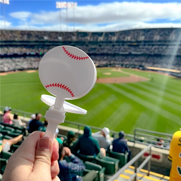 aerial view a white baseball clapper noise maker, image 4 of 5