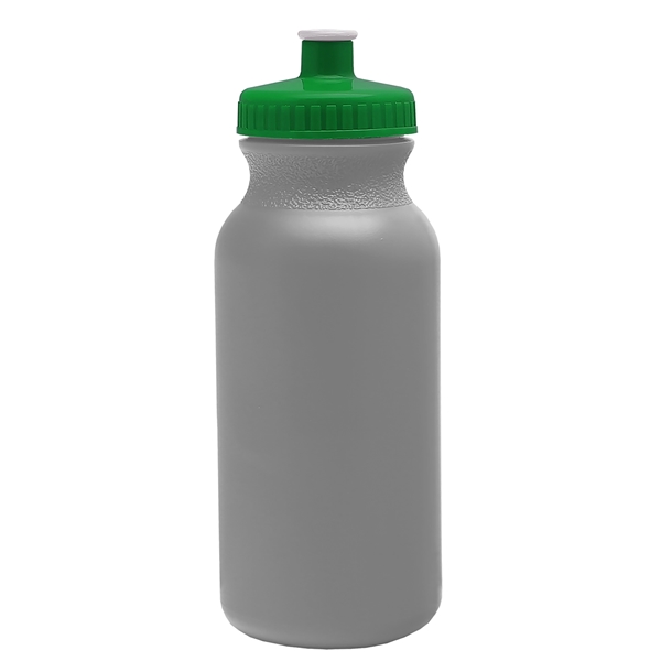 aerial view a silver bottle & green lid 20 oz the omni color bike bottle with push pull lid, image 2 of 2