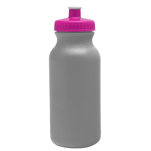 aerial view a silver bottle & hot pink lid 20 oz the omni color bike bottle with push pull lid, image 2 of 2