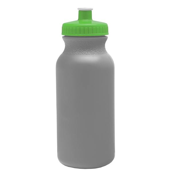 aerial view a silver bottle & lime green lid 20 oz the omni color bike bottle with push pull lid, image 2 of 2