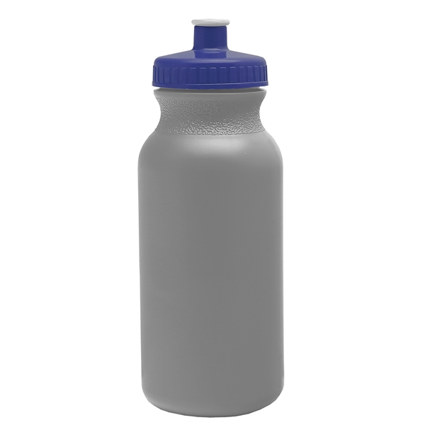 aerial view a silver bottle & navy blue lid 20 oz the omni color bike bottle with push pull lid, image 2 of 2
