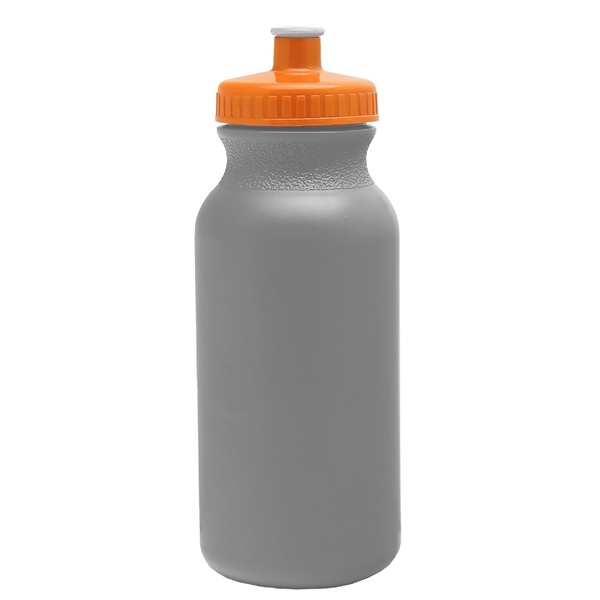 aerial view a silver bottle & orange lid 20 oz the omni color bike bottle with push pull lid, image 2 of 2