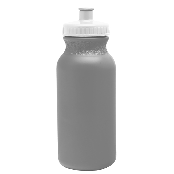aerial view a silver bottle & white lid 20 oz the omni color bike bottle with push pull lid, image 2 of 2
