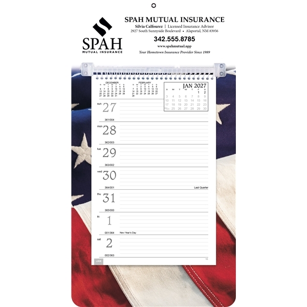 aerial view a patriotic full - color weekly memo calendar, image 2 of 2