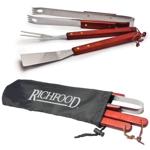 Promotional 3 Piece Barbeque (BBQ) Set with Spatula, Fork, and Tongs