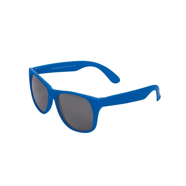 aerial view a blue single tone matte plastic sunglasses, image 2 of 2