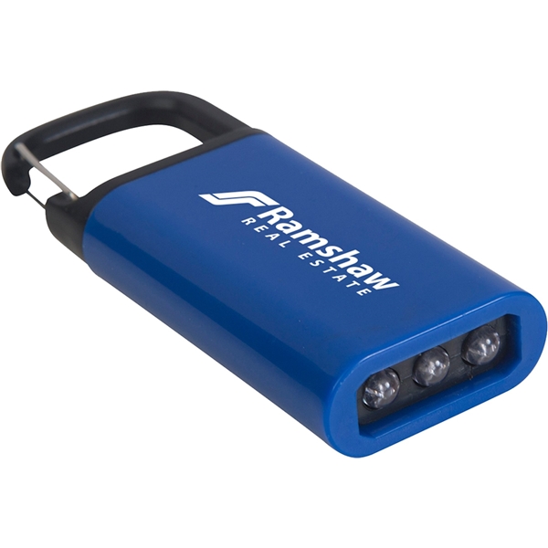aerial view a royal blue clip on pull - apart plastic flashlight, image 2 of 2