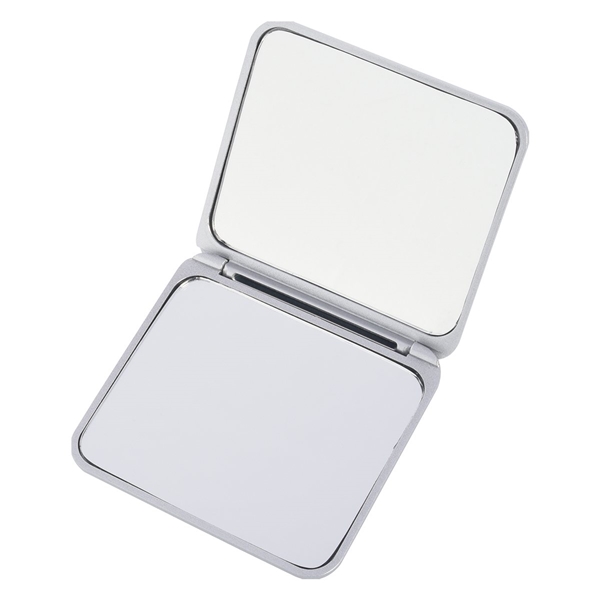 aerial view a solid silver compact mirror with dual magnification, image 4 of 4