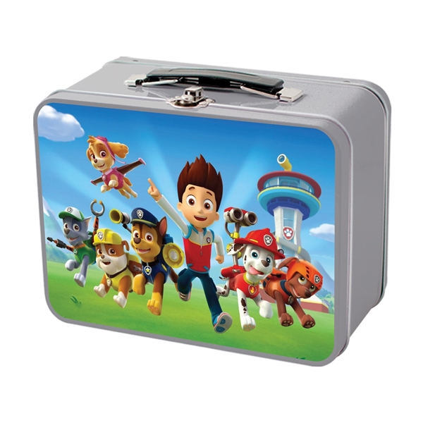 aerial view a silver retro metal lunch box, image 3 of 3
