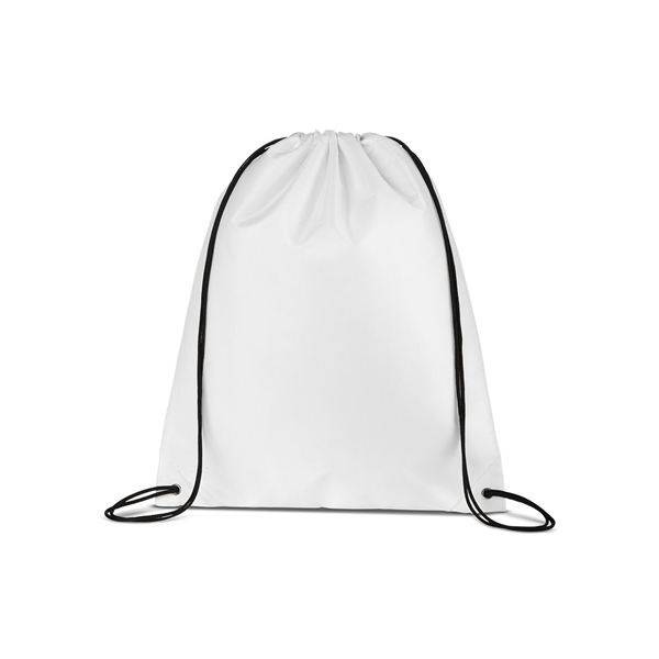 aerial view a white versatile polyester drawstring backpack, image 2 of 3