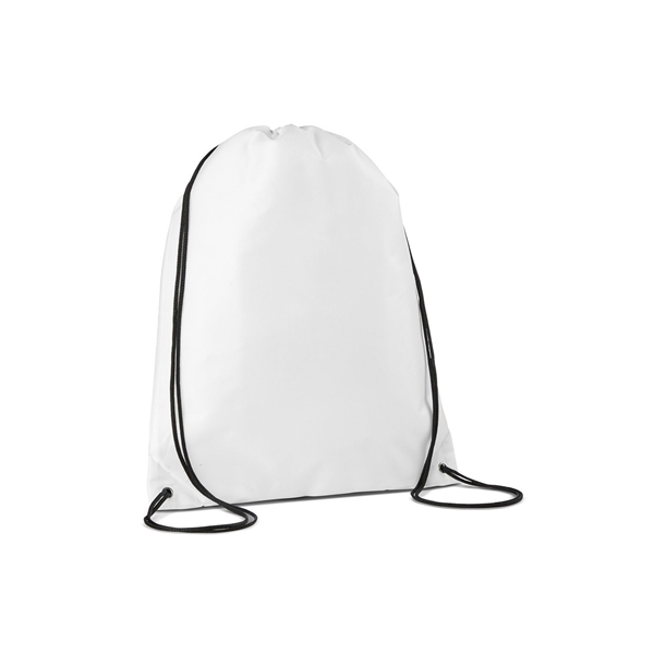 aerial view a white versatile polyester drawstring backpack, image 3 of 3
