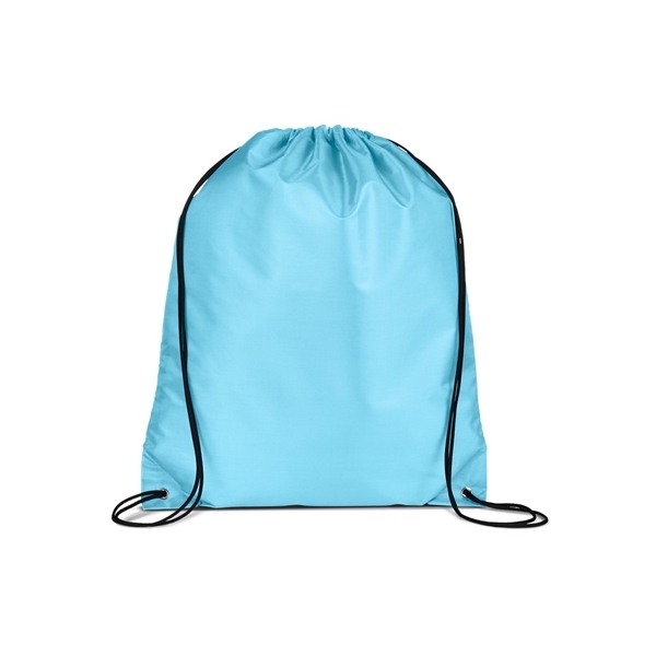 aerial view a blue-carolina versatile polyester drawstring backpack, image 2 of 3