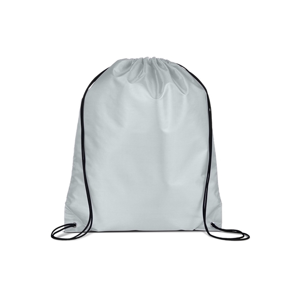 aerial view a gray versatile polyester drawstring backpack, image 2 of 3