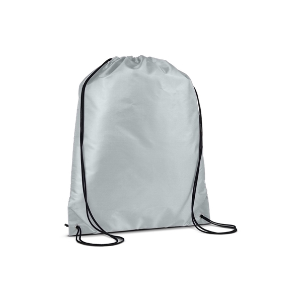aerial view a gray versatile polyester drawstring backpack, image 3 of 3