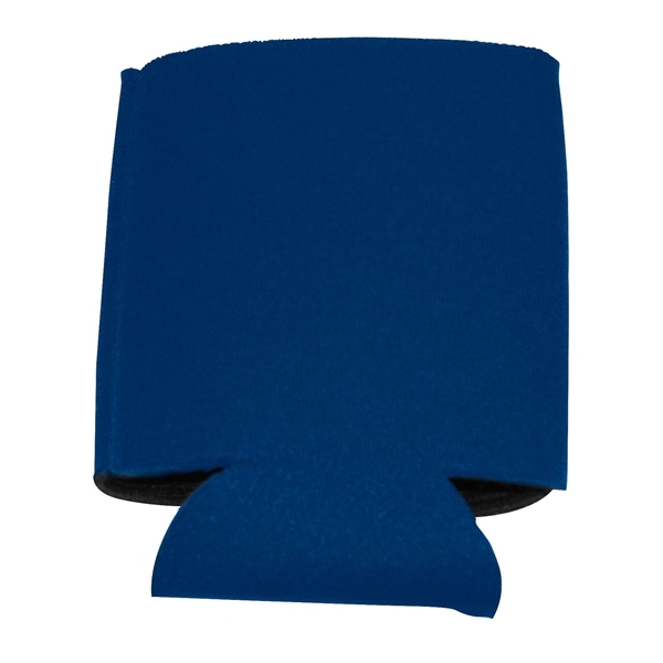 aerial view a blue-navy folding foam can cooler sleeve, image 3 of 4
