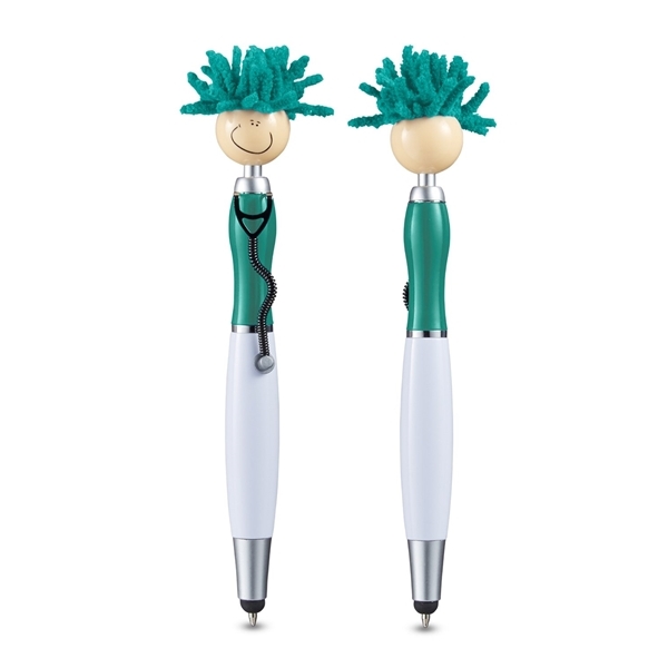 aerial view a teal moptoppers screen cleaner with stethoscope stylus pen, image 2 of 3