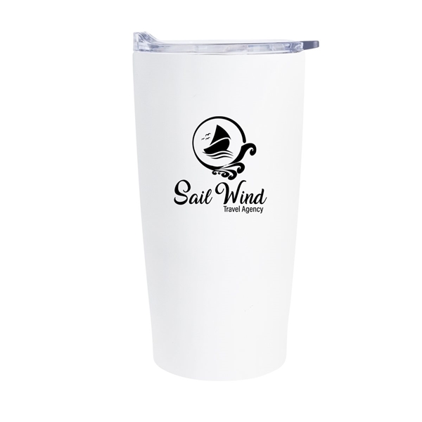 aerial view a white with clear lid 20 oz himalayan recycled tumbler, image 2 of 2