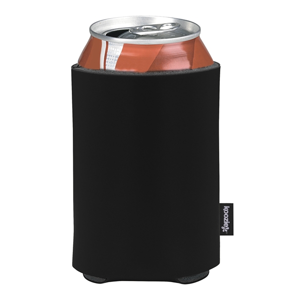 aerial view a black custom promotional deluxe collapsible koozie cup holder, image 3 of 4