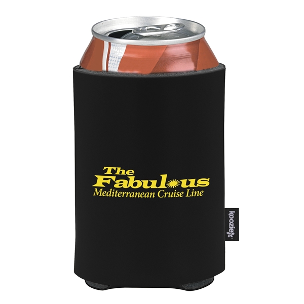 aerial view a black custom promotional deluxe collapsible koozie cup holder, image 4 of 4
