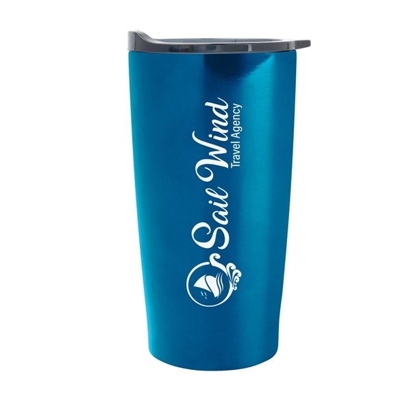 aerial view a metallic light blue with charcoal lid 20 oz himalayan recycled tumbler, image 2 of 2