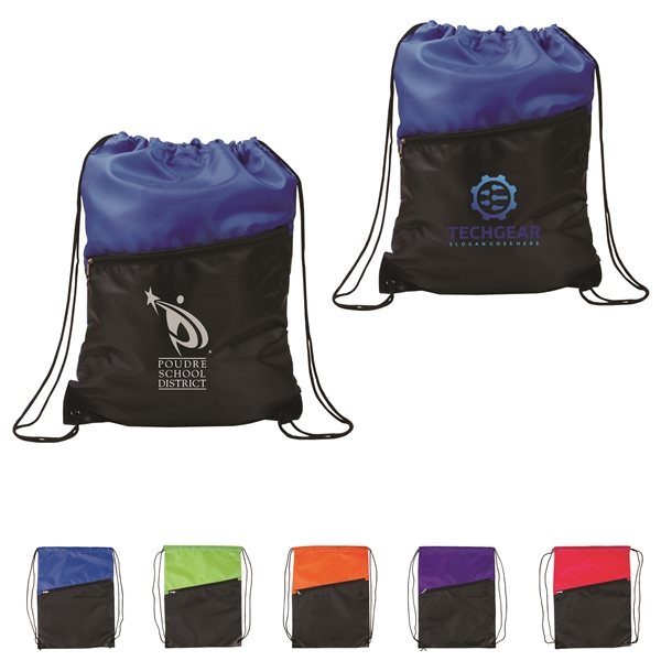Promotional 2- Tone Zippered Drawstring Backpack - 13 x 16.75