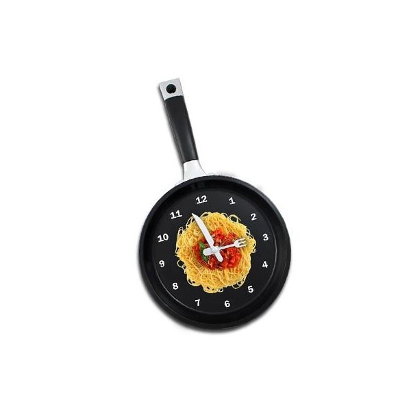 Promotional Frying Pan Clock With Spaghetti Graphic