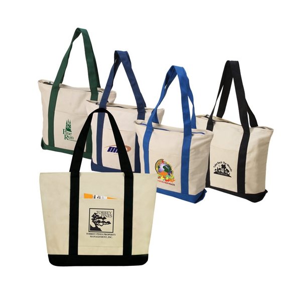 Promotional Two - Tone Zippered Canvas Boat Tote