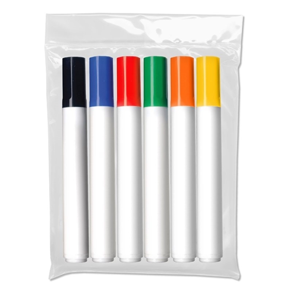 Promotional Six Pack of Chisel tip dry erase markers in Plastic pouch - USA Made