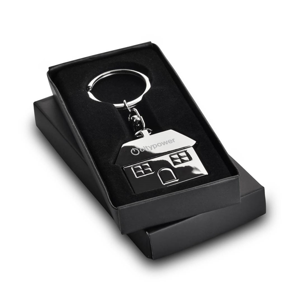 Promotional Custom 1 5/8w x 1 3/4h x 1/8t Polished Chrome The Casa Key ...