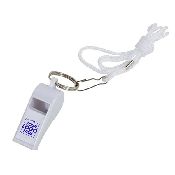 Promotional White Plastic Whistle On A Rope