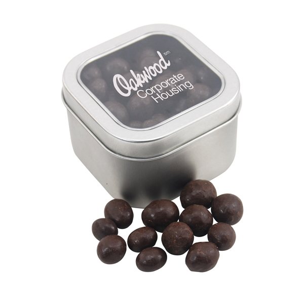 Promotional Large Window Tin with Chocolate Espresso Beans