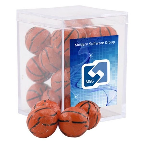 Promotional Small Rectangular Acrylic Box with Chocolate Basketballs