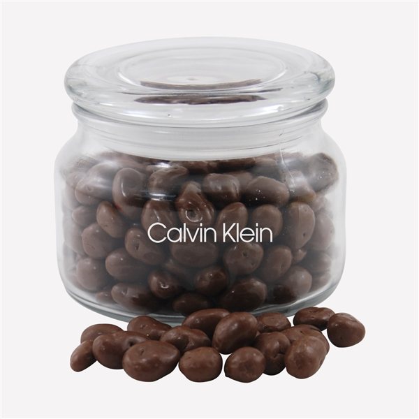 3 1/4 Round Glass Jar with Chocolate Covered Raisins