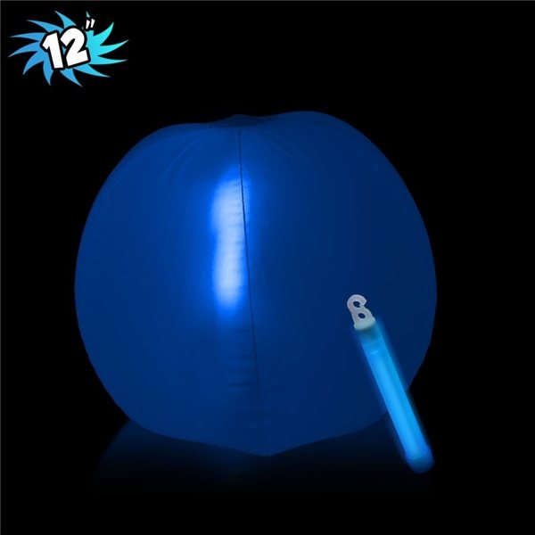12 Inch Inflatable Beach Balls with one 6 Inch Glow Stick - Blue