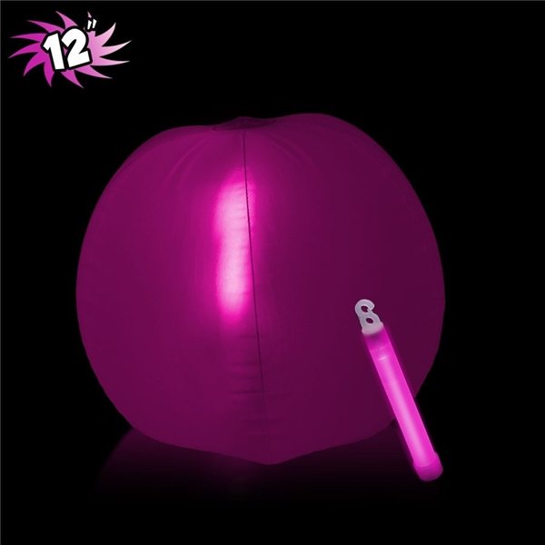 Promotional 12 Inch Inflatable Beach Balls with one 6 Inch Glow Stick - Pink