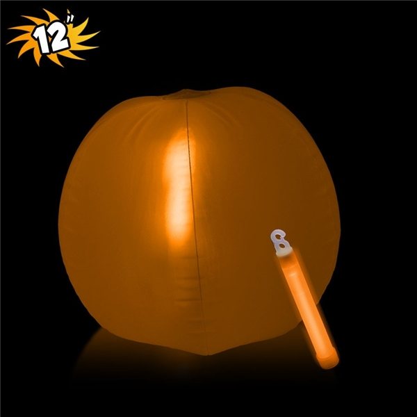12 Inch Inflatable Beach Balls with one 6 Inch Glow Stick - Orange