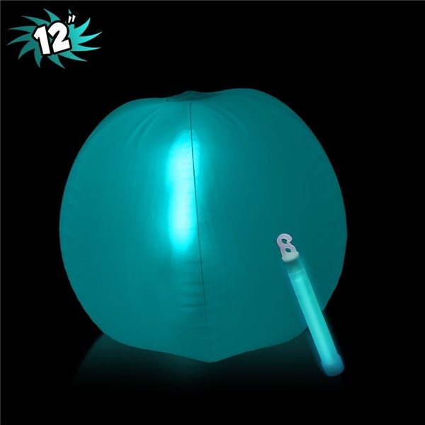 Promotional 12 Inch Inflatable Beach Balls with one 6 Inch Glow Stick - Aqua