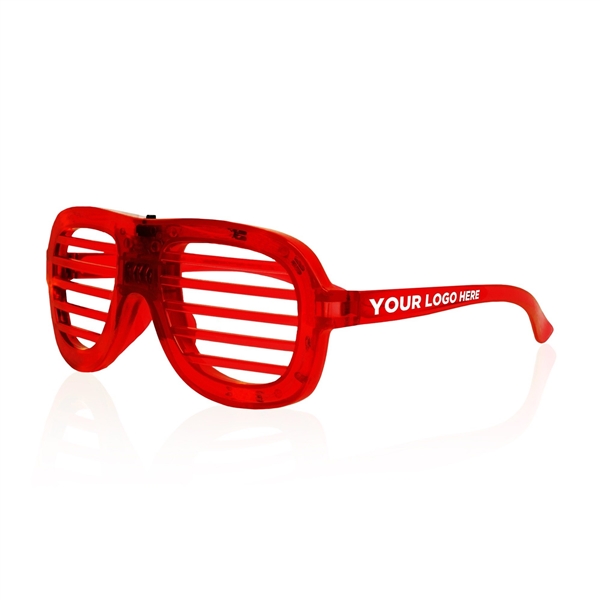 Promotional Light Up Slotted Shutter Shade Glasses - Red