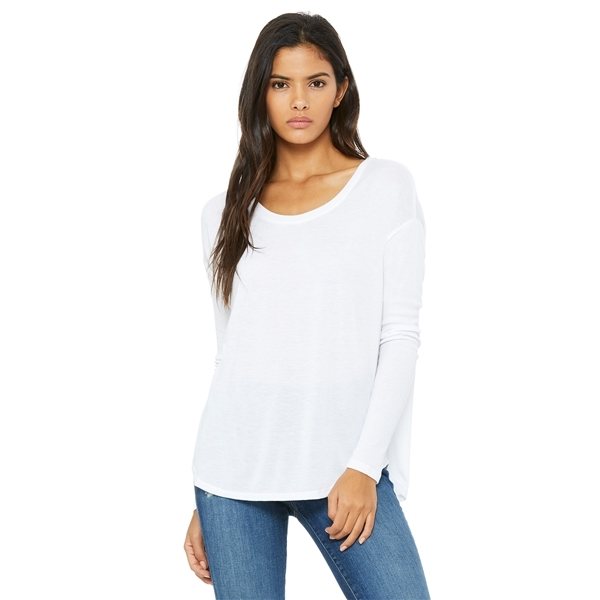 Promotional Bella + Canvas Ladies Flowy Long - Sleeve T - Shirt with 2x1 Sleeves - 8852 - WHITE