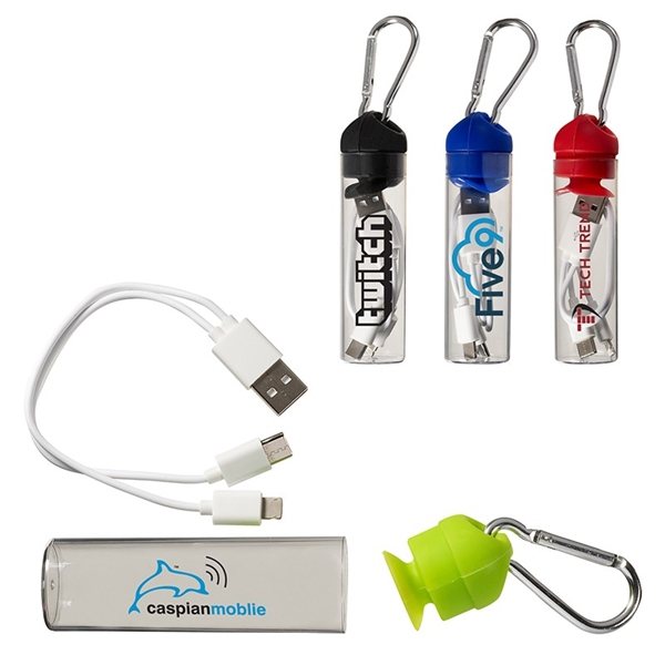 Promotional 3- in -1 Charger Cable in Carabiner Storage Tube