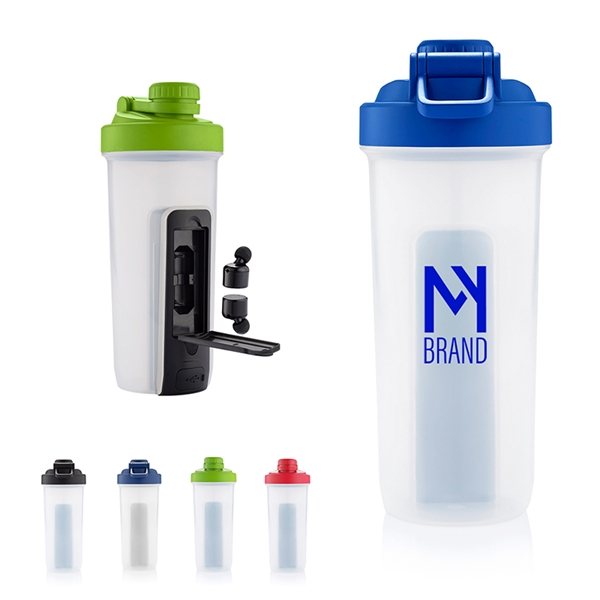 Promotional 20 oz Shaker Fitness Bottle with Bluetooth(R) Earbuds