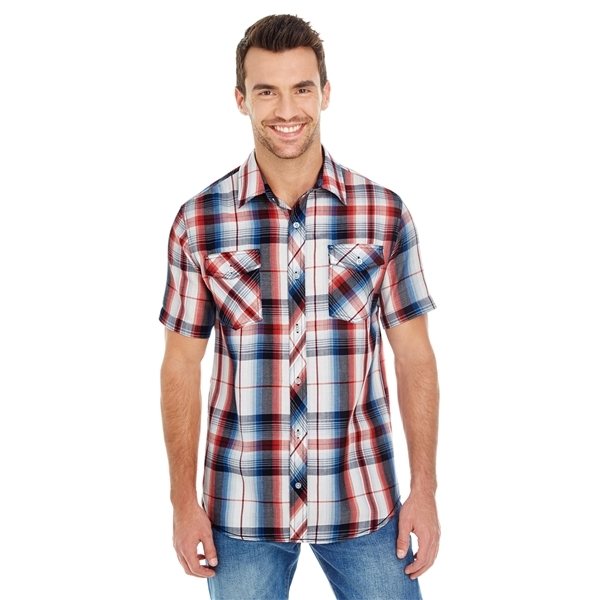 Promotional Burnside Mens Short - Sleeve Plaid Pattern Woven Shirt
