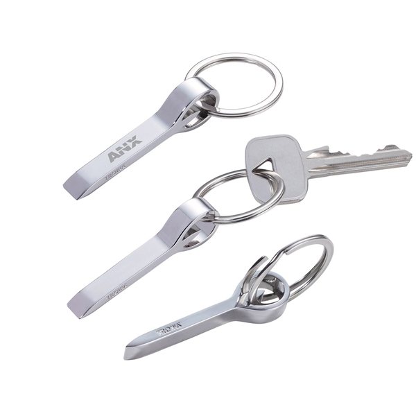 Promotional 1 3/8 W x 3 1/4 L x 5/8 D Troika Chrome - Plated Zinc Keychain with Wedge - Shaped Key Changing Tool