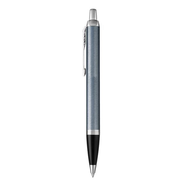 Promotional Parker IM Retractable Ballpoint Pen, Light Blue Grey w / Chrome Trim, Medium Point, Black Ink