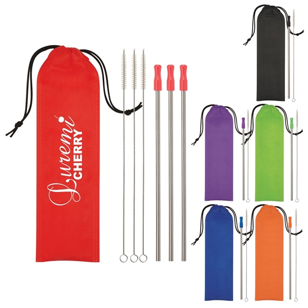 Promotional 3- Pack Stainless Steel Straw Kit